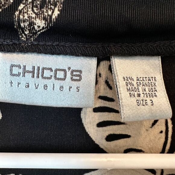 Chico’s Travelers Black Cream Floral Open Front Ruffle Cardigan - Size XL - EUC - Picture 5 of 7